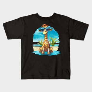 Sandy Safari: Giraffin' at the Beach Kids T-Shirt